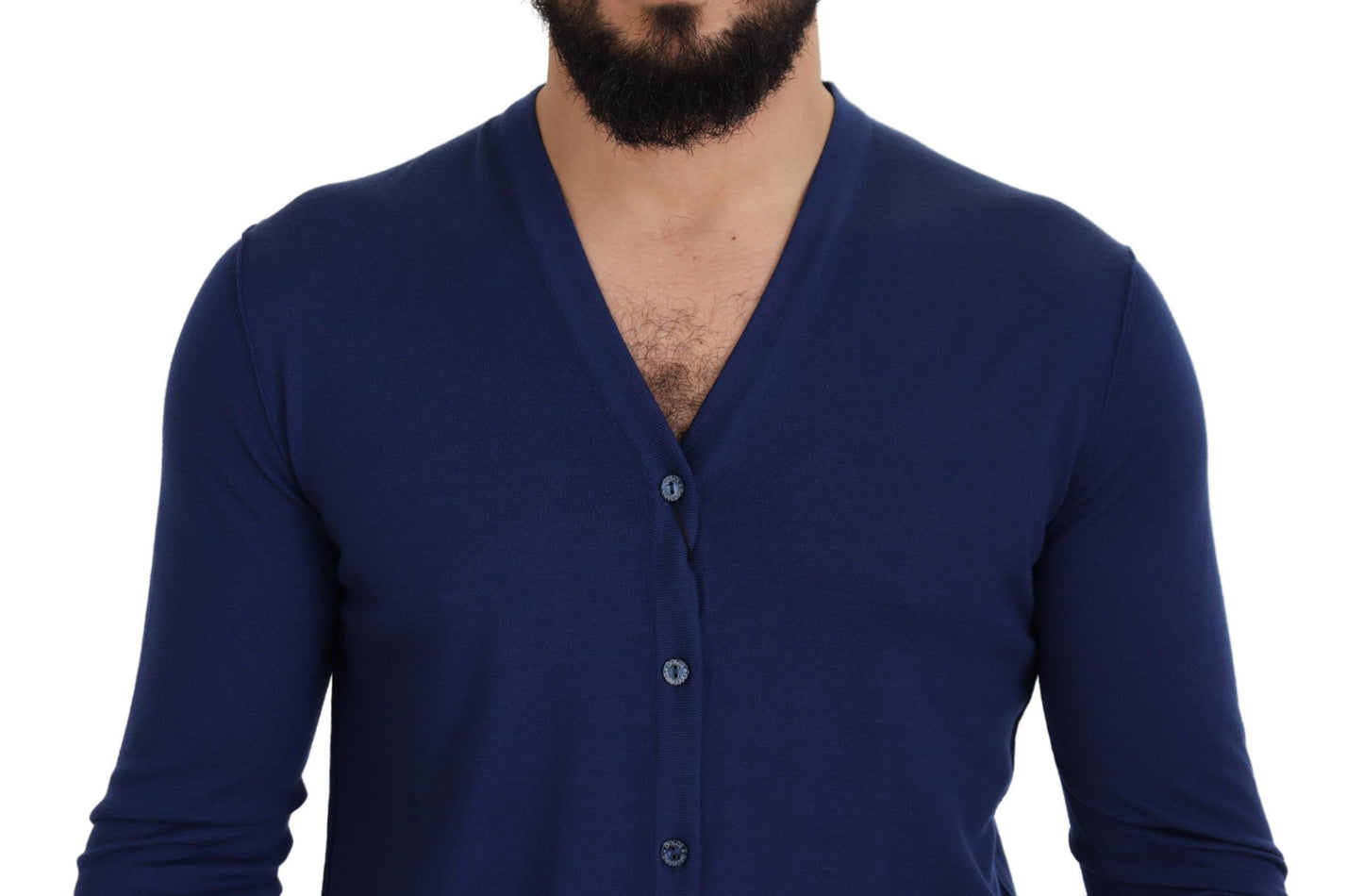 Dolce & Gabbana Blue Wool V-neck Button Down Cardigan Sweater Dolce & Gabbana