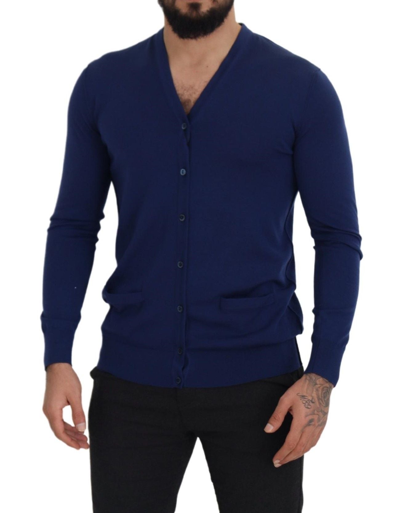 Dolce & Gabbana Blue Wool V-neck Button Down Cardigan Sweater Dolce & Gabbana