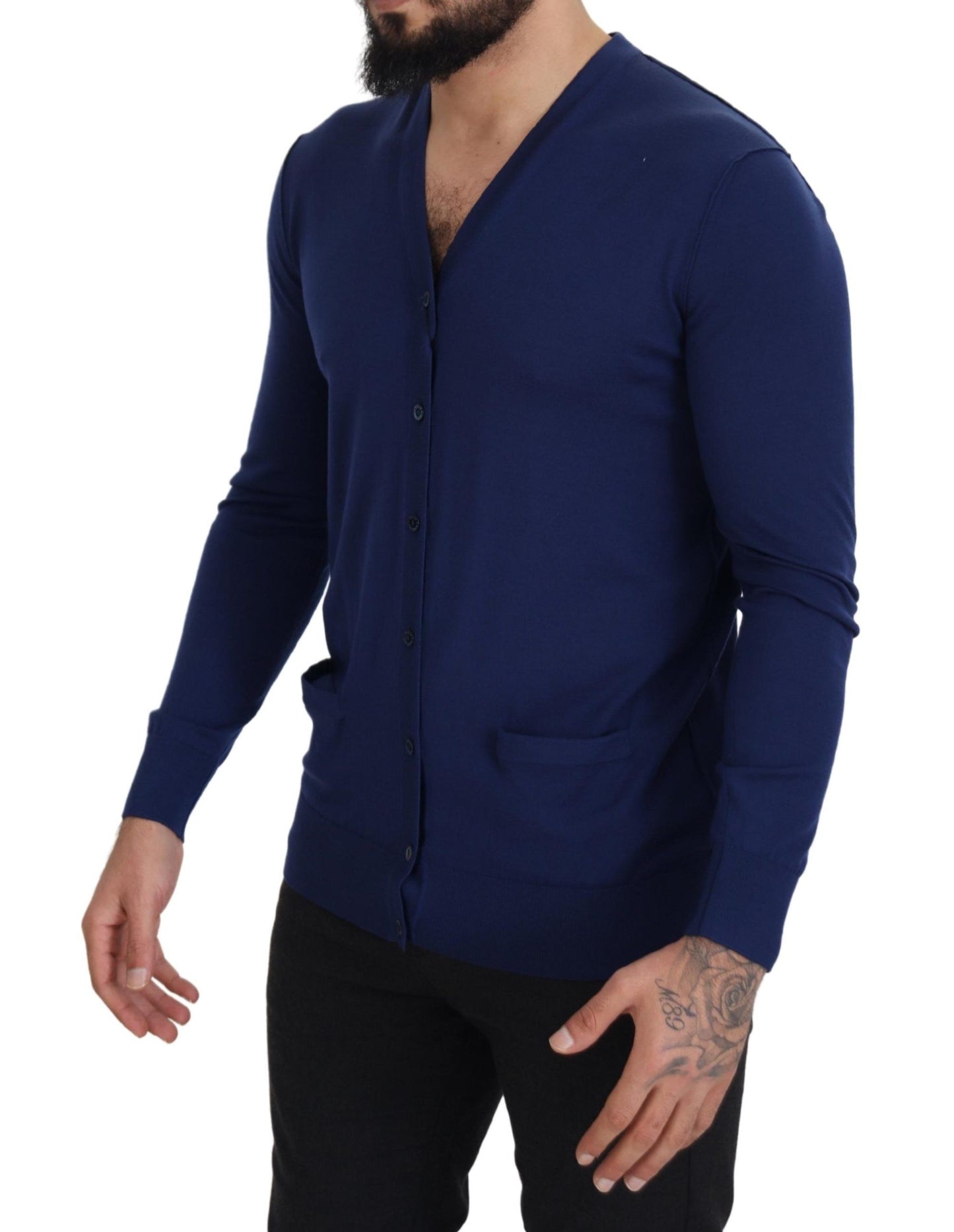 Dolce & Gabbana Blue Wool V-neck Button Down Cardigan Sweater Dolce & Gabbana