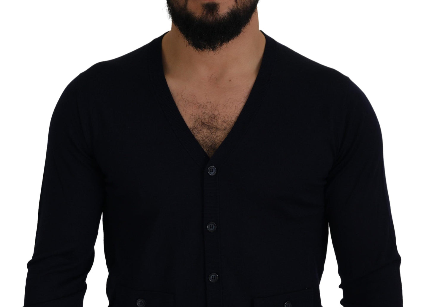 Dolce & Gabbana Blue Wool STAFF Down Cardigan Sweater Dolce & Gabbana