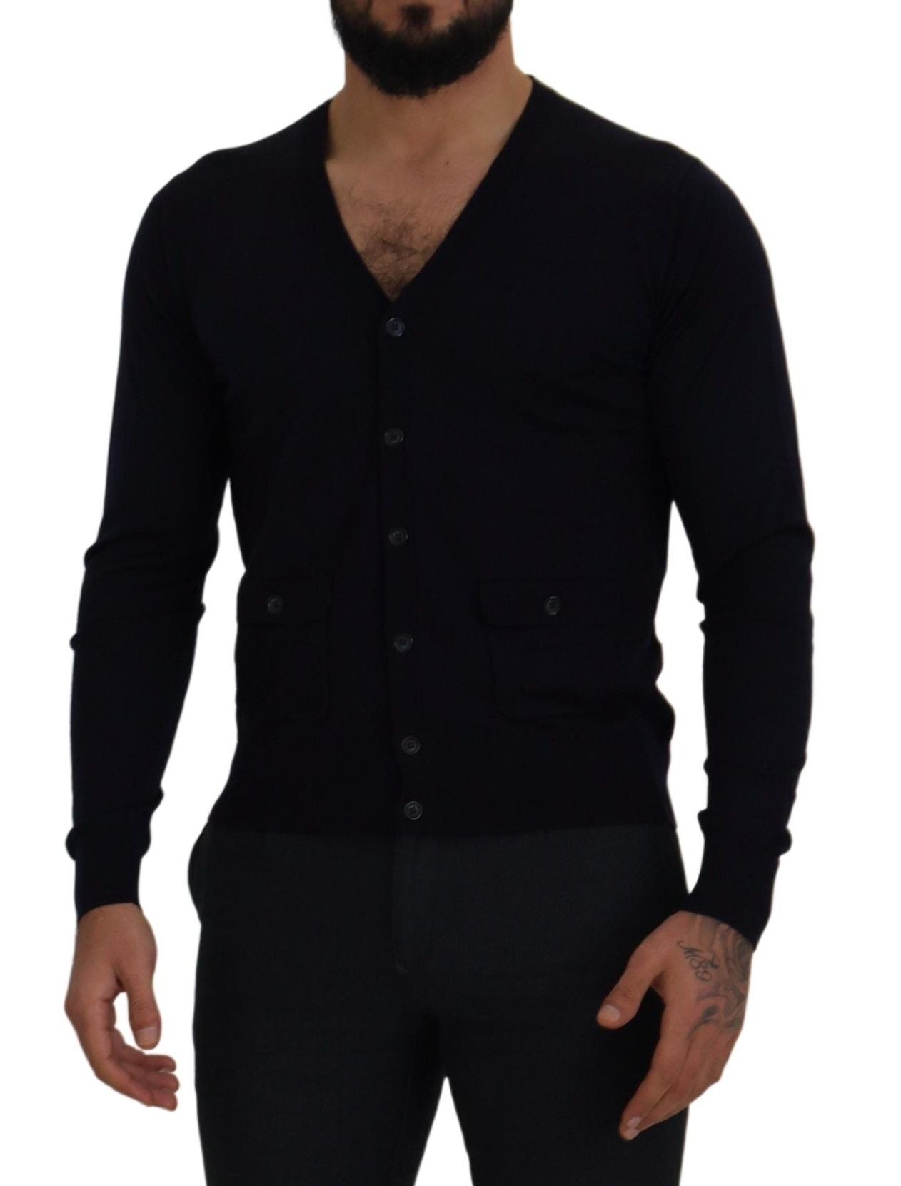 Dolce & Gabbana Blue Wool STAFF Down Cardigan Sweater Dolce & Gabbana