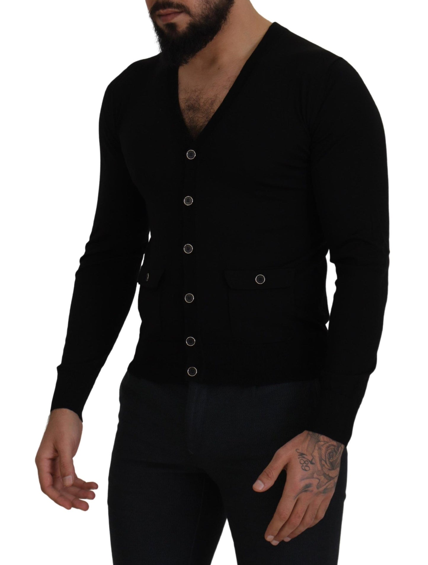 Dolce & Gabbana Black Wool Button Down Cardigan Sweater Dolce & Gabbana