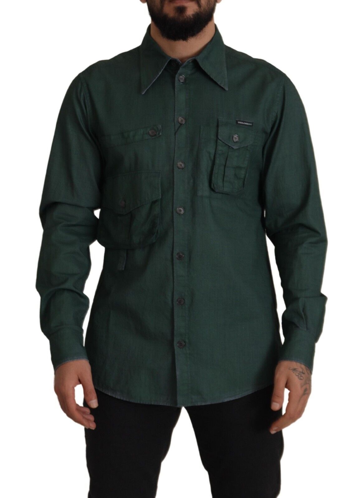Dolce & Gabbana Dark Green Button Down Long Sleeves Shirt Dolce & Gabbana