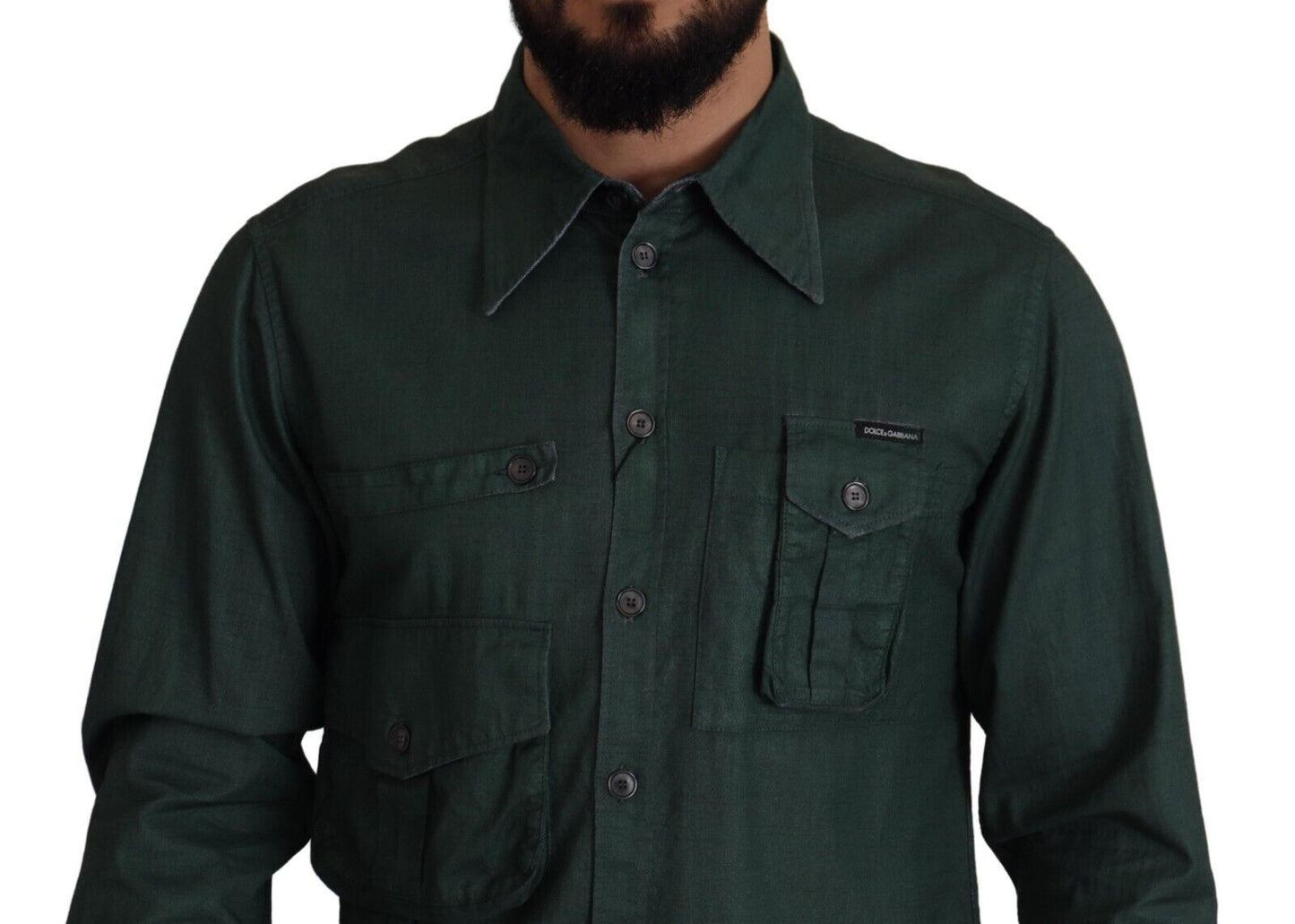 Dolce & Gabbana Dark Green Button Down Long Sleeves Shirt Dolce & Gabbana