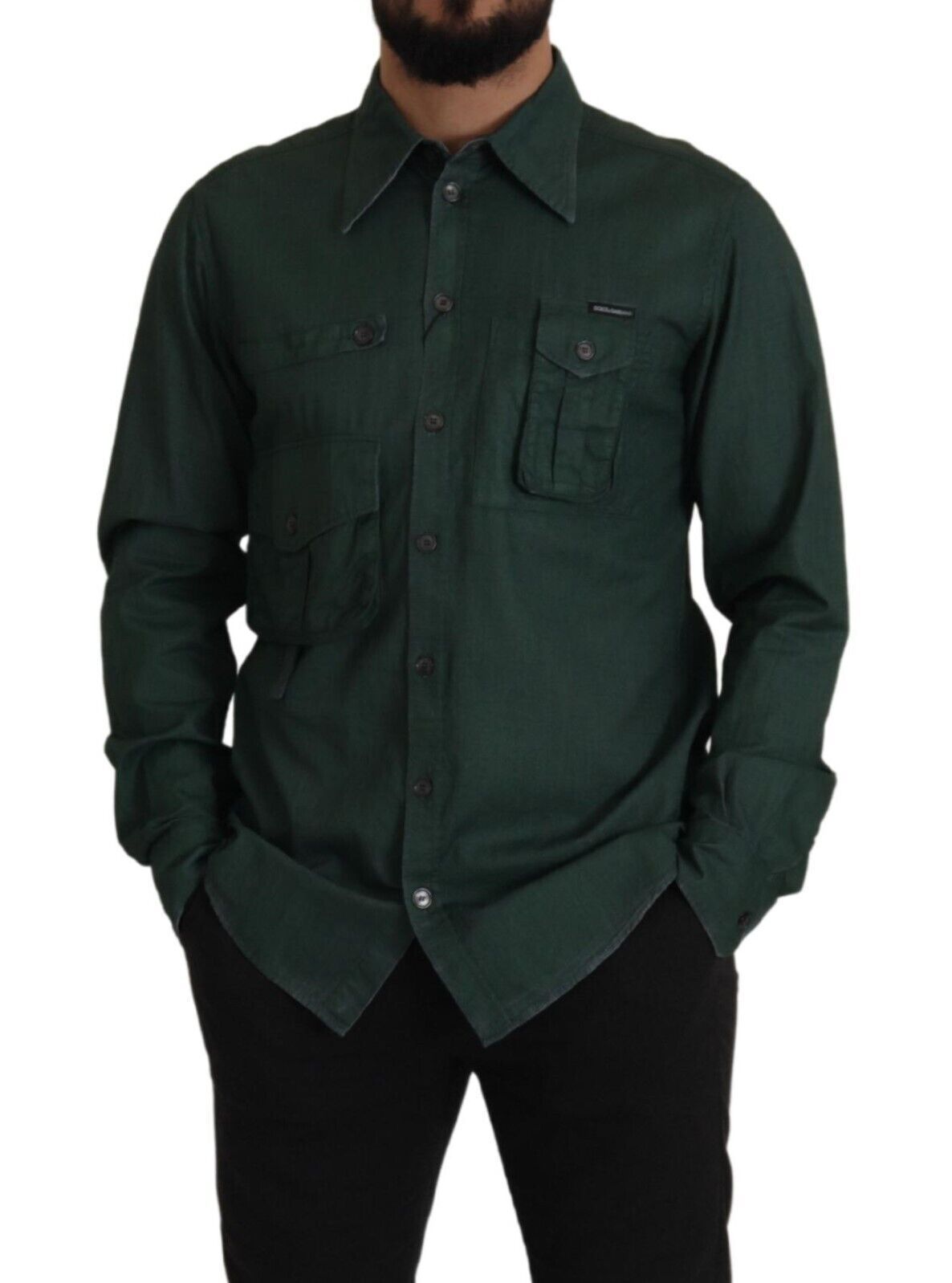 Dolce & Gabbana Dark Green Button Down Long Sleeves Shirt Dolce & Gabbana
