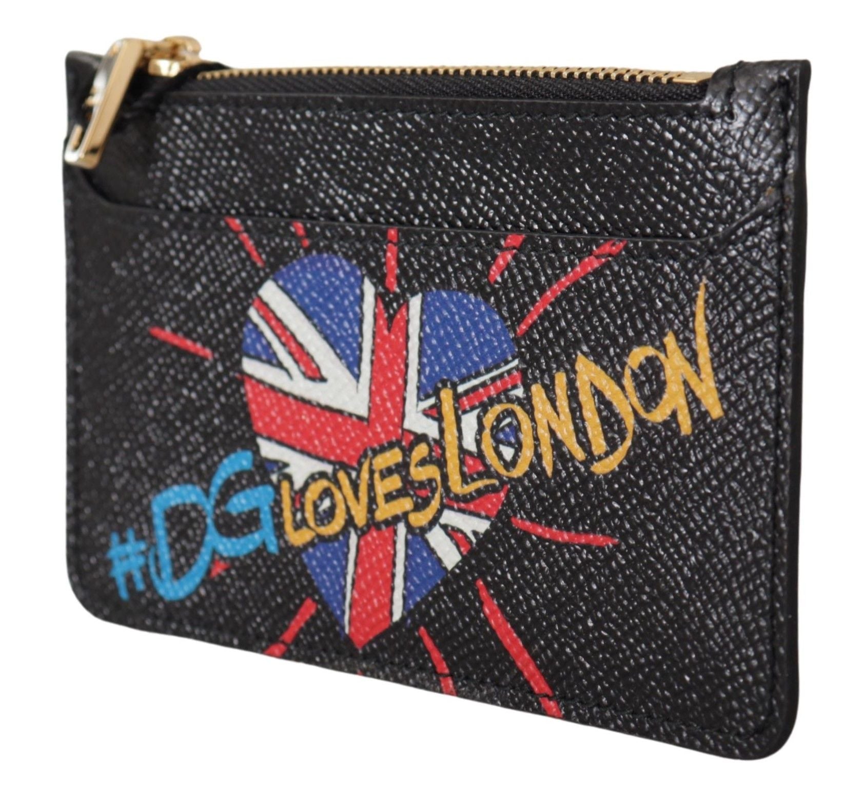 Dolce & Gabbana Black Leather #DGLovesLondon Women Cardholder Coin Case Wallet Dolce & Gabbana