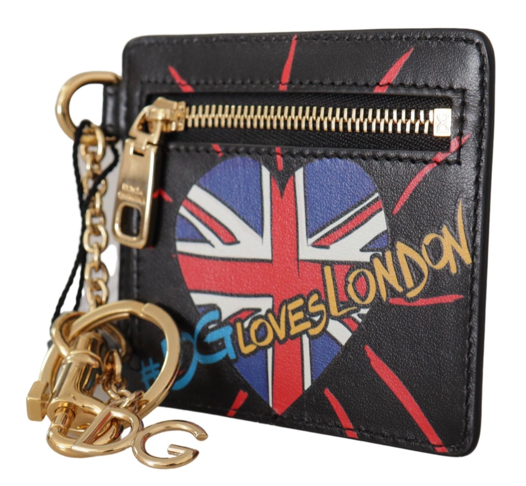 Dolce & Gabbana Black Leather #DGLovesLondon Keyring Cardholder Coin Case Dolce & Gabbana
