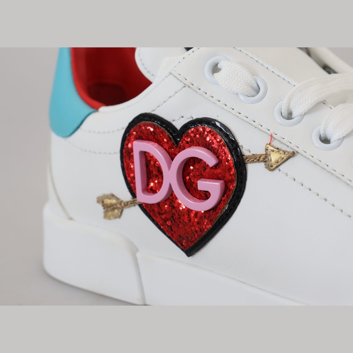 Dolce & Gabbana White Leather Sneaker Portofino Logo Heart Shoes