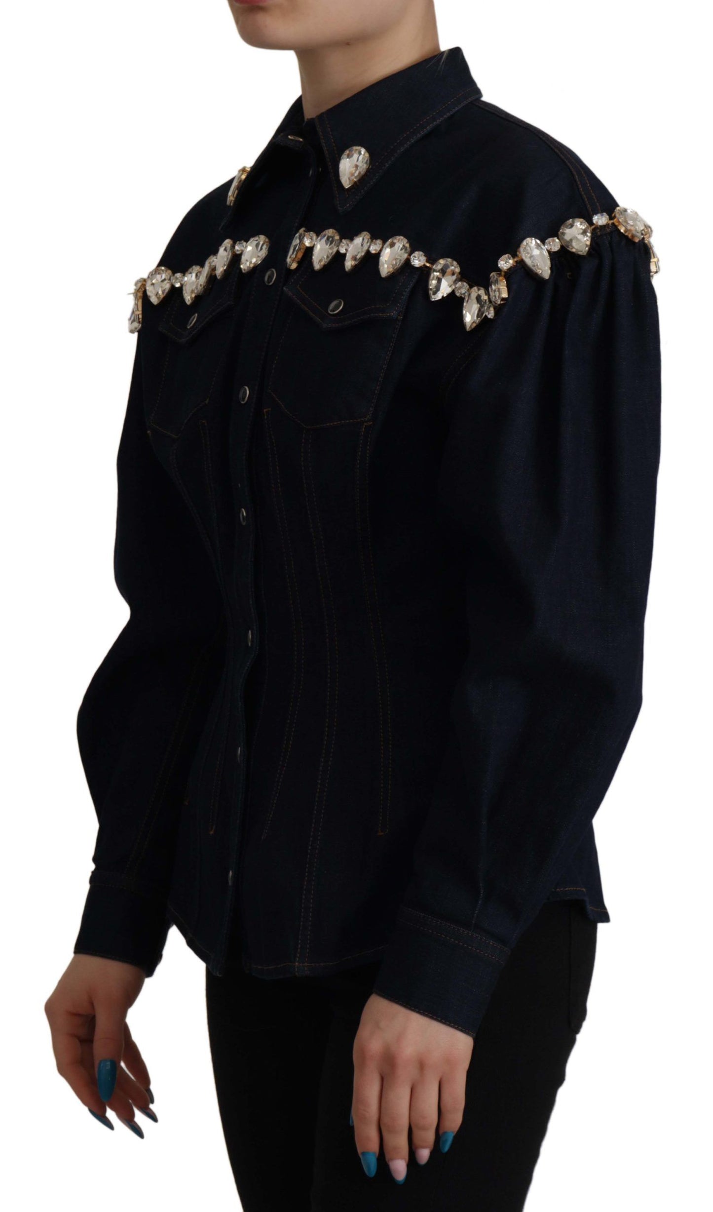 Dolce & Gabbana Blue Denim Crystal Embellish Cotton Jacket Dolce & Gabbana