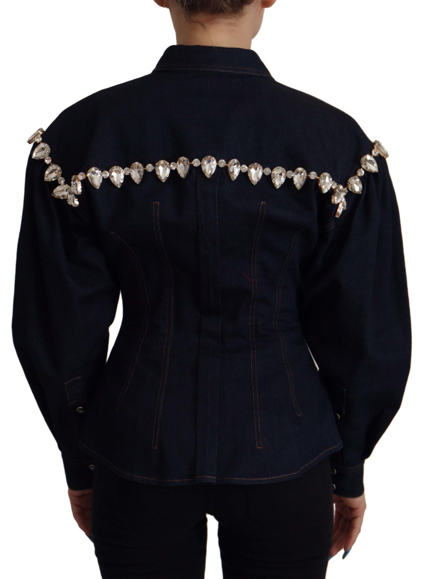Dolce & Gabbana Blue Denim Crystal Embellish Cotton Jacket Dolce & Gabbana