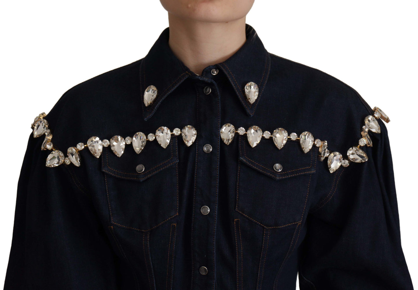 Dolce & Gabbana Blue Denim Crystal Embellish Cotton Jacket Dolce & Gabbana
