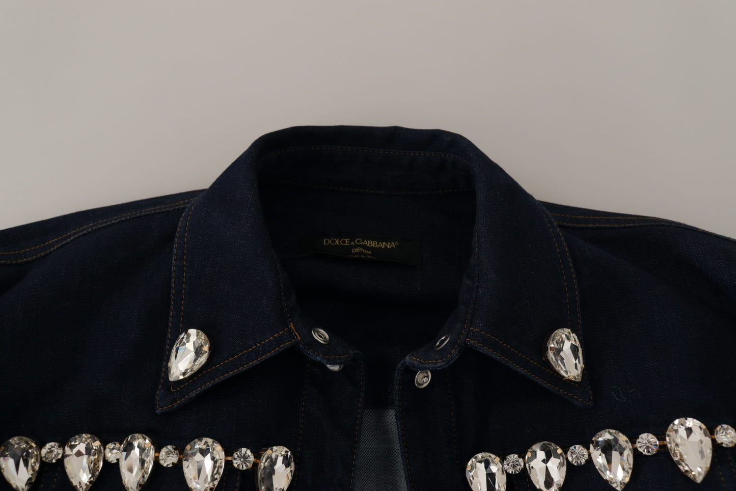 Dolce & Gabbana Blue Denim Crystal Embellish Cotton Jacket Dolce & Gabbana