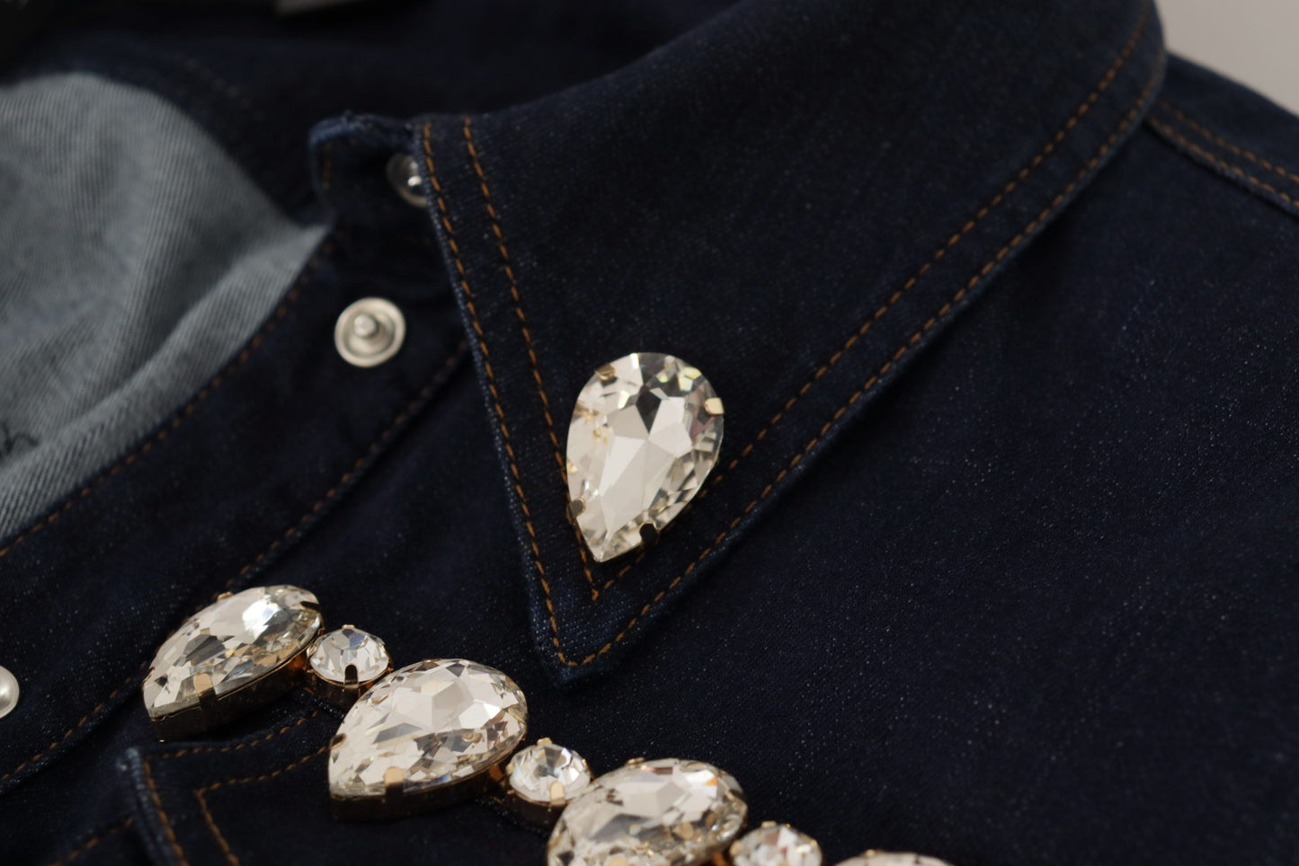 Dolce & Gabbana Blue Denim Crystal Embellish Cotton Jacket Dolce & Gabbana