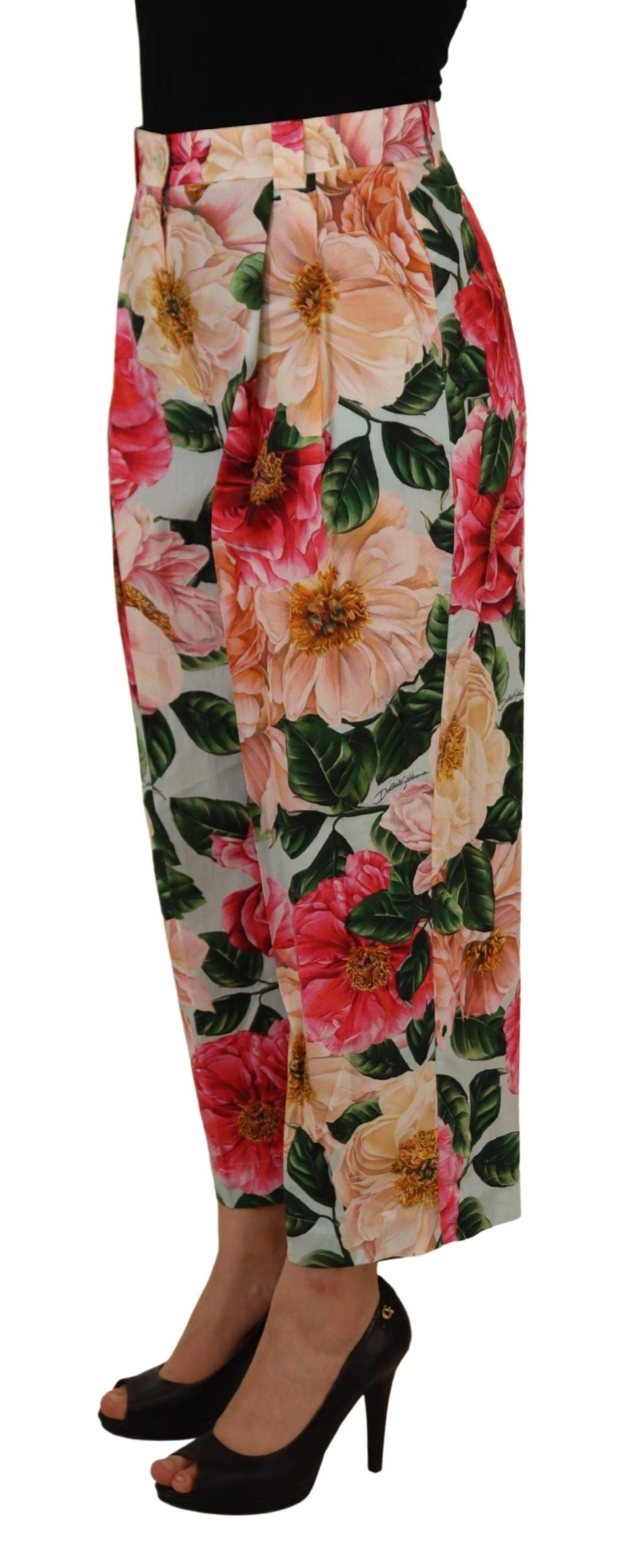 Dolce & Gabbana Multicolor Flora Printed High Waist Cropped Trouser Pants Dolce & Gabbana