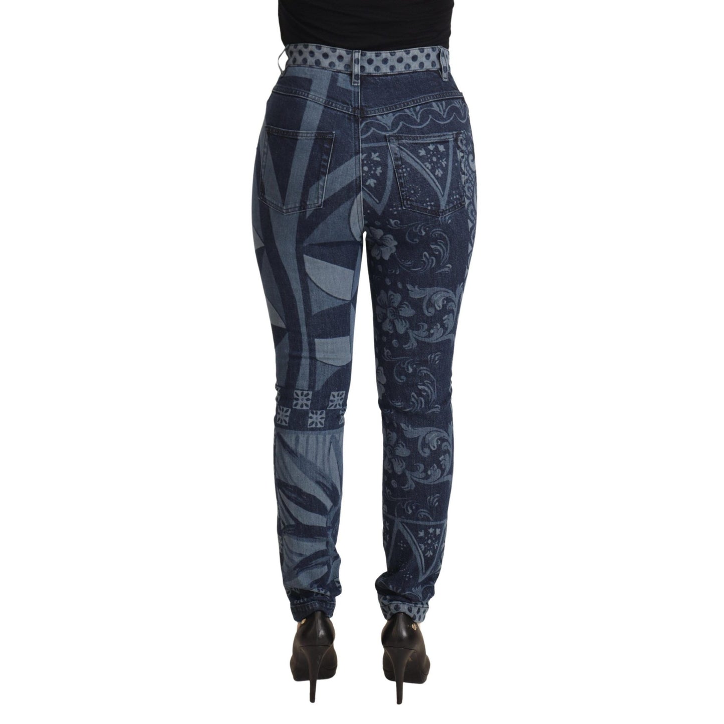 Dolce & Gabbana Blue Floral High Waist Skinny Denim Jeans Dolce & Gabbana