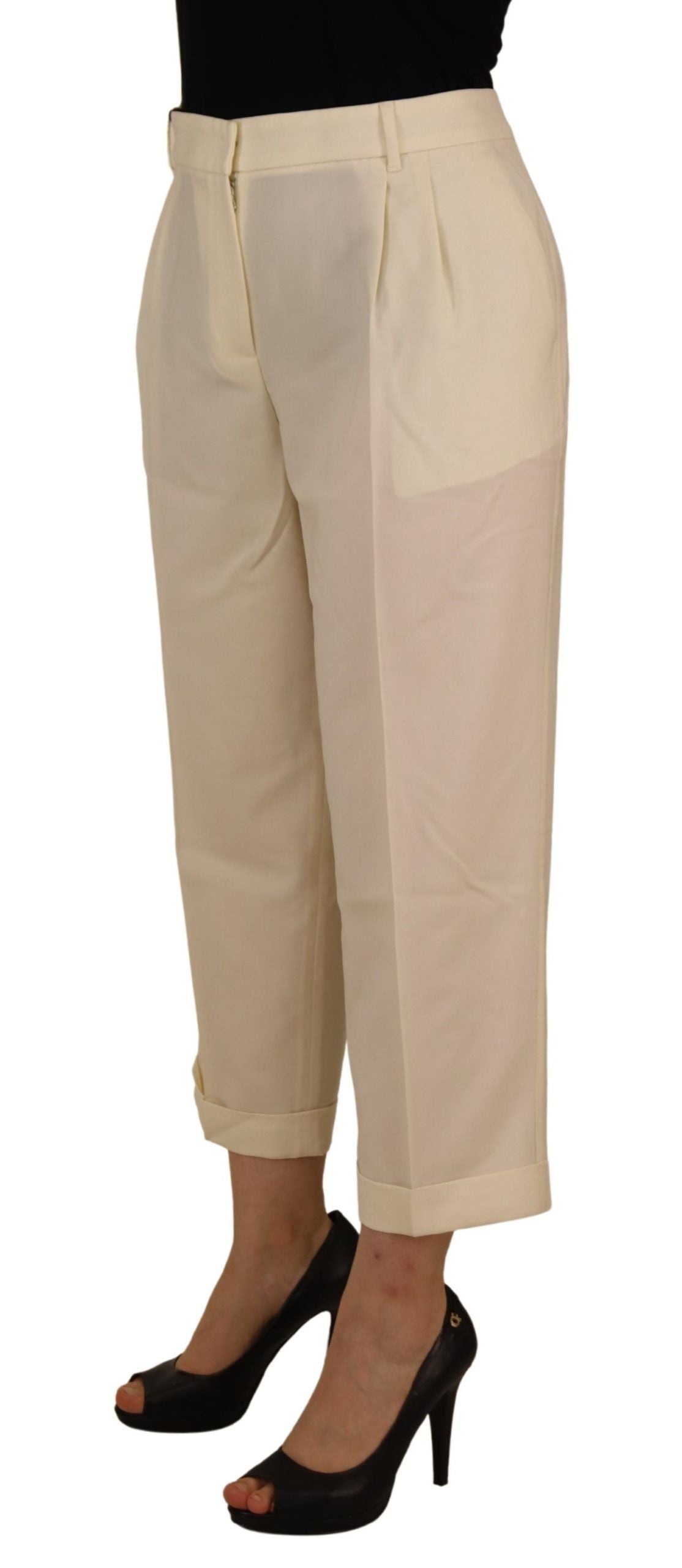 Dolce & Gabbana Ivory High Waist Cropped Folded Hem Trousers Pants Dolce & Gabbana