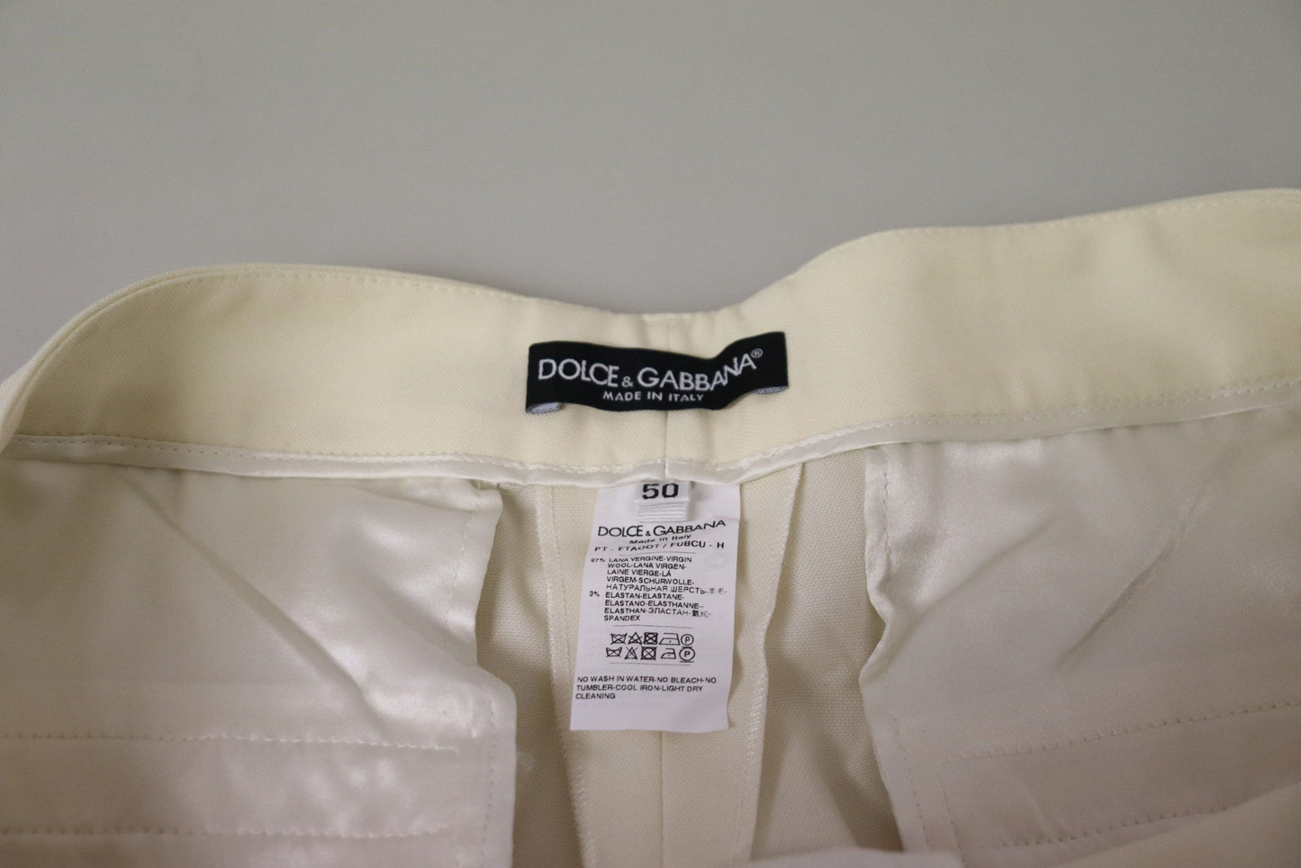 Dolce & Gabbana Ivory High Waist Cropped Folded Hem Trousers Pants Dolce & Gabbana