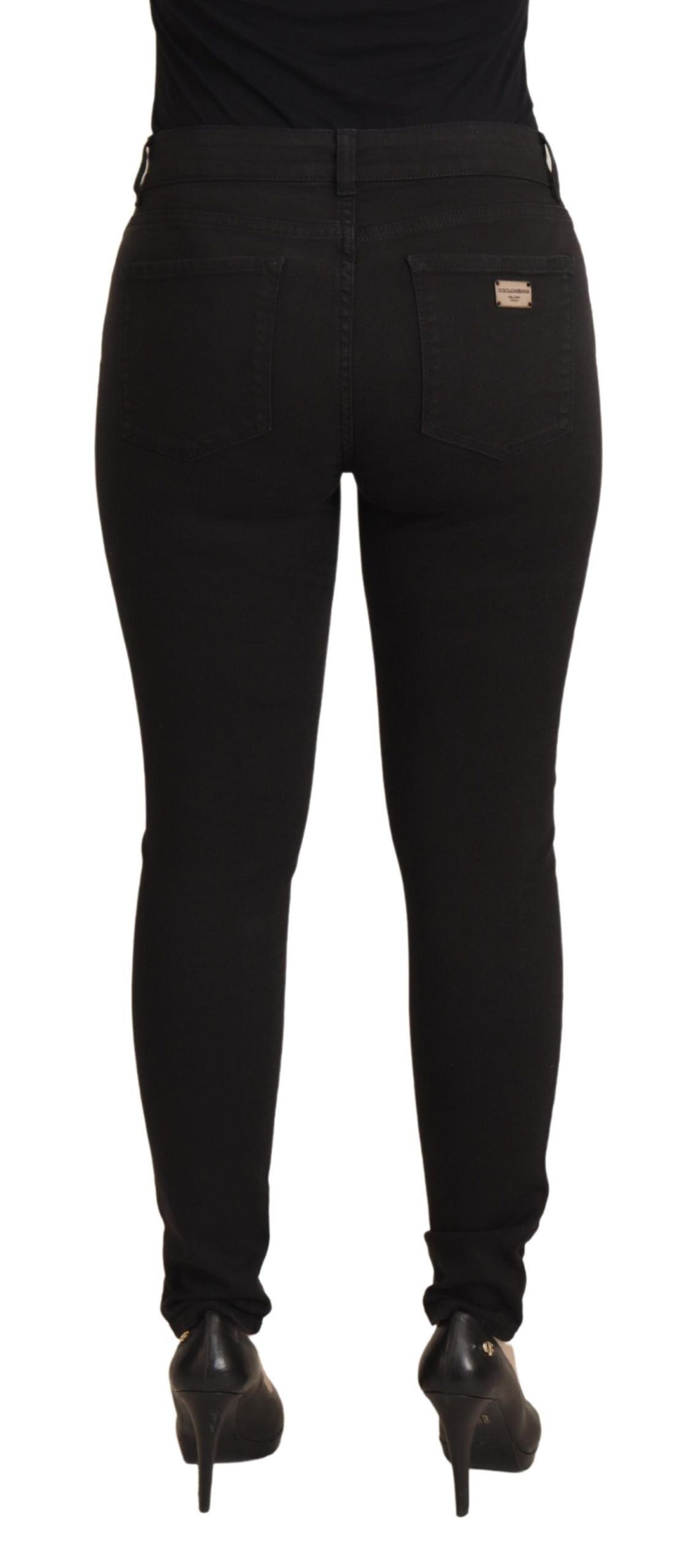 Dolce & Gabbana Black Mid Waist Skinny Denim Cotton Jeans Dolce & Gabbana