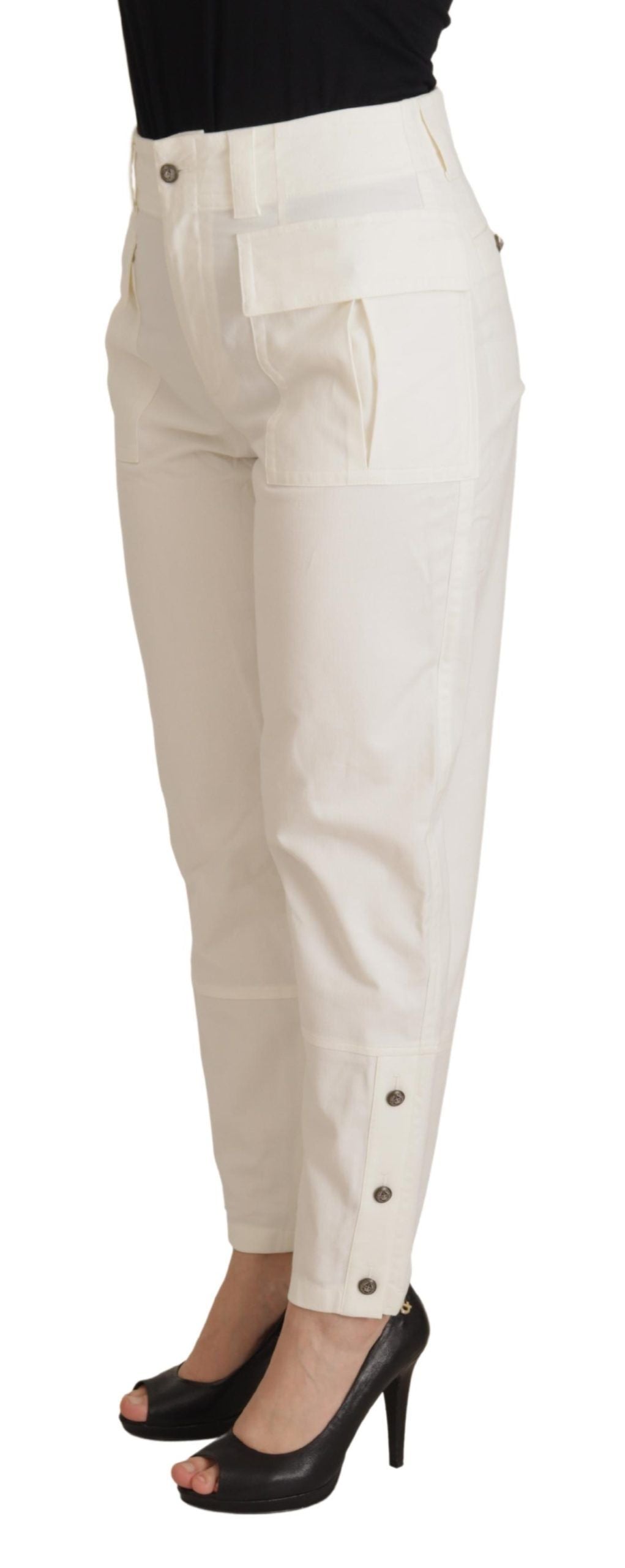 Dolce & Gabbana White High Waist Tapered Women Cotton Pants Dolce & Gabbana