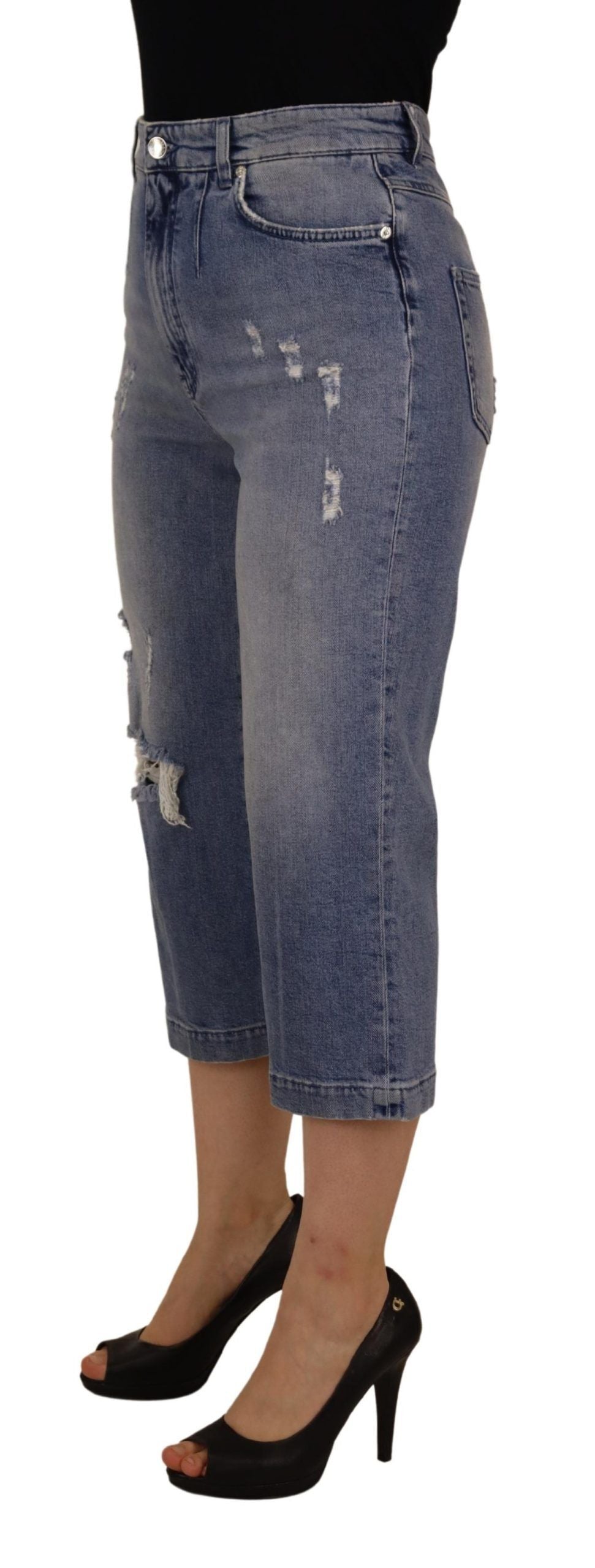 Dolce & Gabbana Blue Washed High Waist Cropped Denim Jeans Dolce & Gabbana