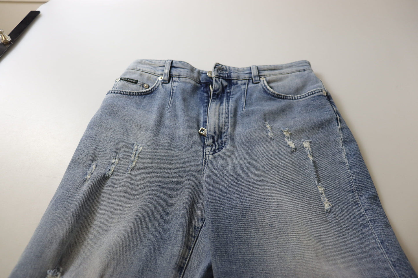 Dolce & Gabbana Blue Washed High Waist Cropped Denim Jeans Dolce & Gabbana