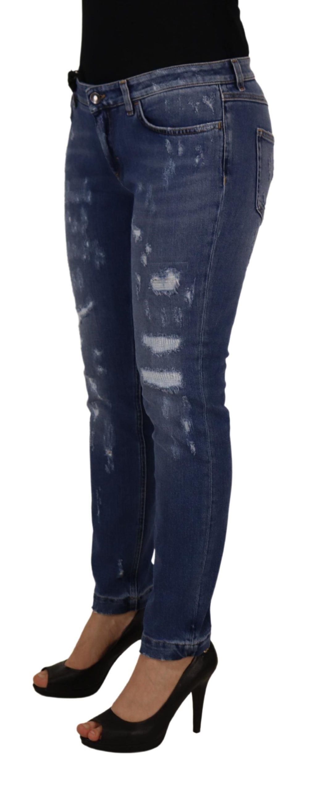Dolce & Gabbana Blue Washed Cotton Skinny Low Waist Denim Jeans Dolce & Gabbana
