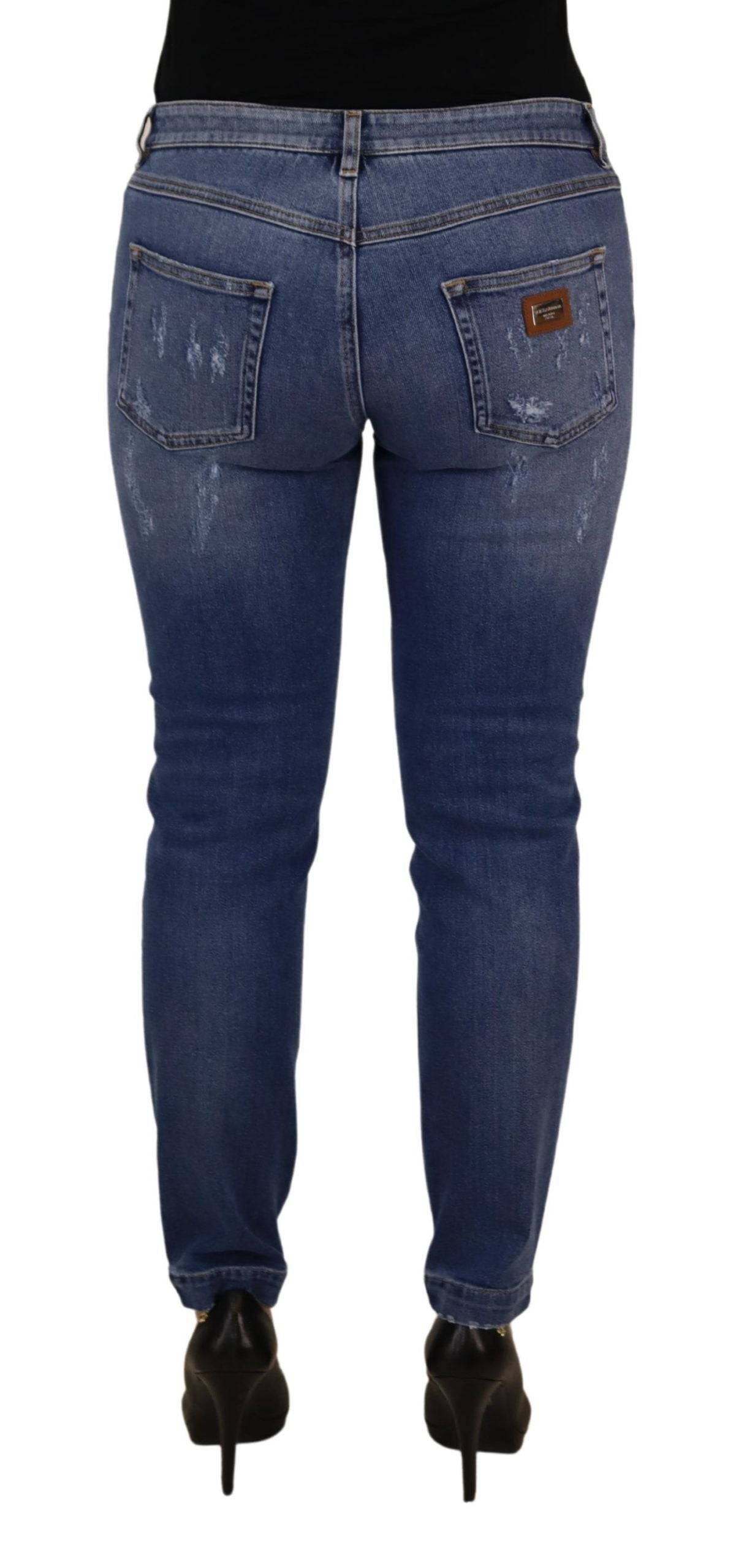 Dolce & Gabbana Blue Washed Cotton Skinny Low Waist Denim Jeans Dolce & Gabbana