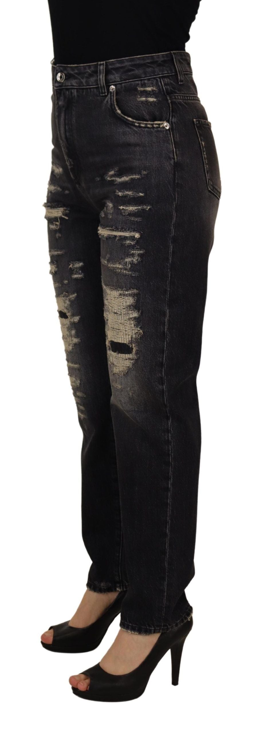 Dolce & Gabbana Black Washed Tattered High Waist Denim Jeans Dolce & Gabbana