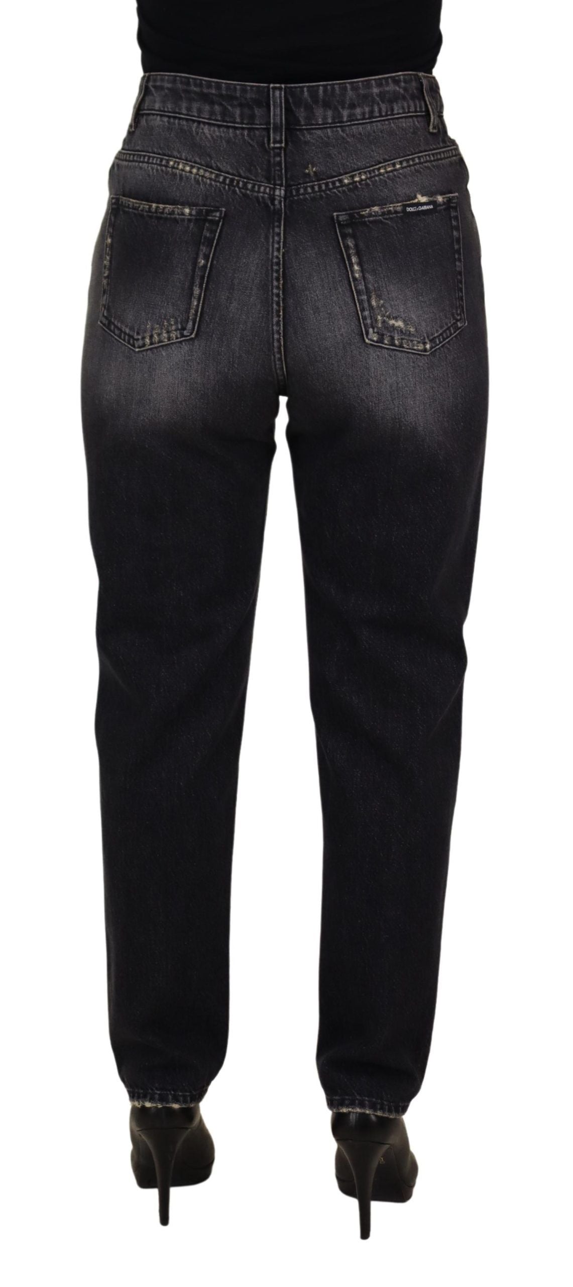 Dolce & Gabbana Black Washed Tattered High Waist Denim Jeans Dolce & Gabbana
