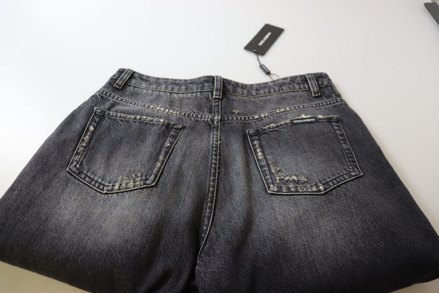 Dolce & Gabbana Black Washed Tattered High Waist Denim Jeans Dolce & Gabbana