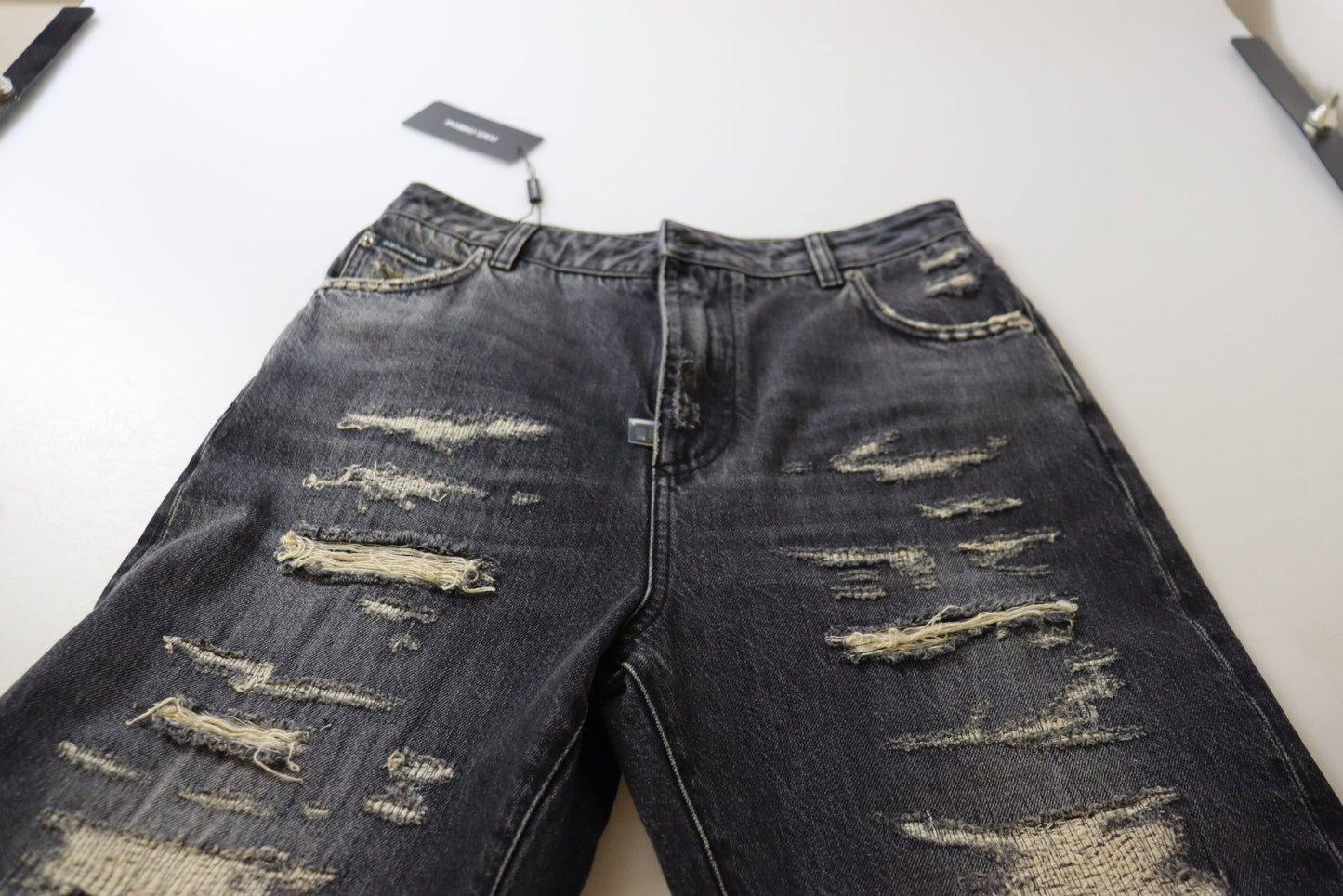Dolce & Gabbana Black Washed Tattered High Waist Denim Jeans Dolce & Gabbana