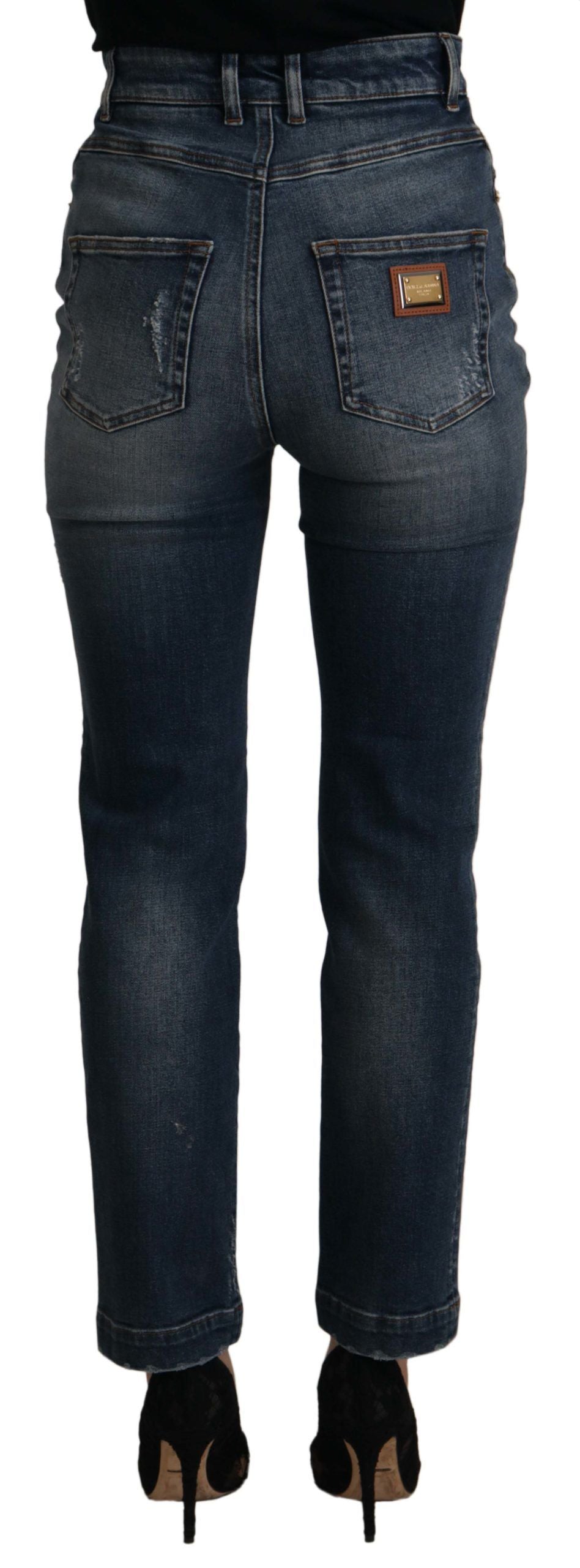 Dolce & Gabbana Blue Denim Crystal Embellished Pants Jeans Dolce & Gabbana