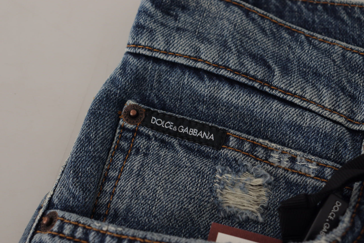 Dolce & Gabbana Blue Denim Baroque Heart Logo Patch Pants Jeans Dolce & Gabbana