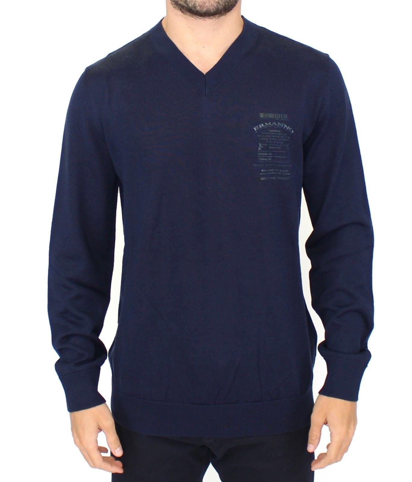 Ermanno Scervino Blue Wool Blend V-neck Pullover Sweater Ermanno Scervino