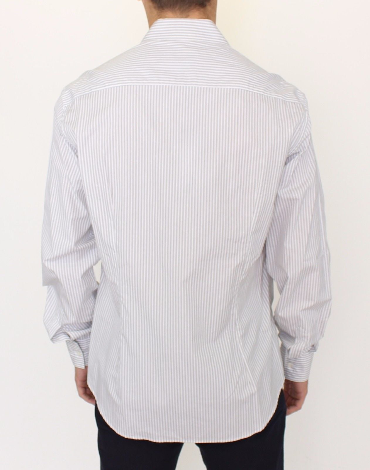 Ermanno Scervino White Gray Striped Regular Fit Casual Shirt Ermanno Scervino