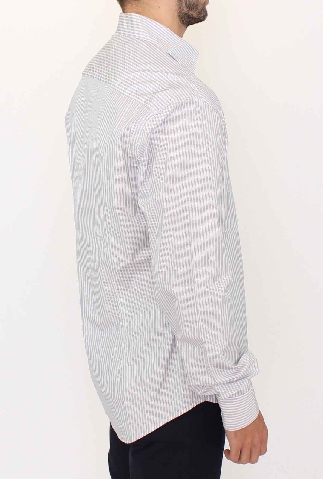 Ermanno Scervino White Gray Striped Regular Fit Casual Shirt Ermanno Scervino