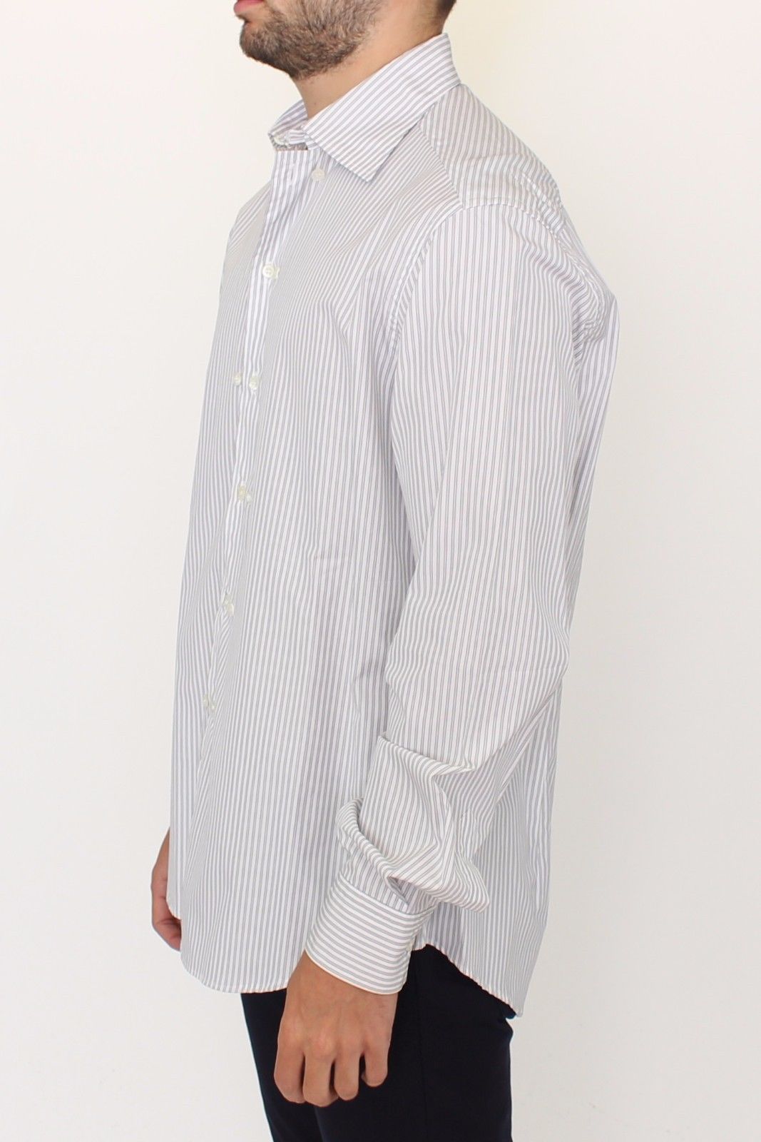 Ermanno Scervino White Gray Striped Regular Fit Casual Shirt Ermanno Scervino