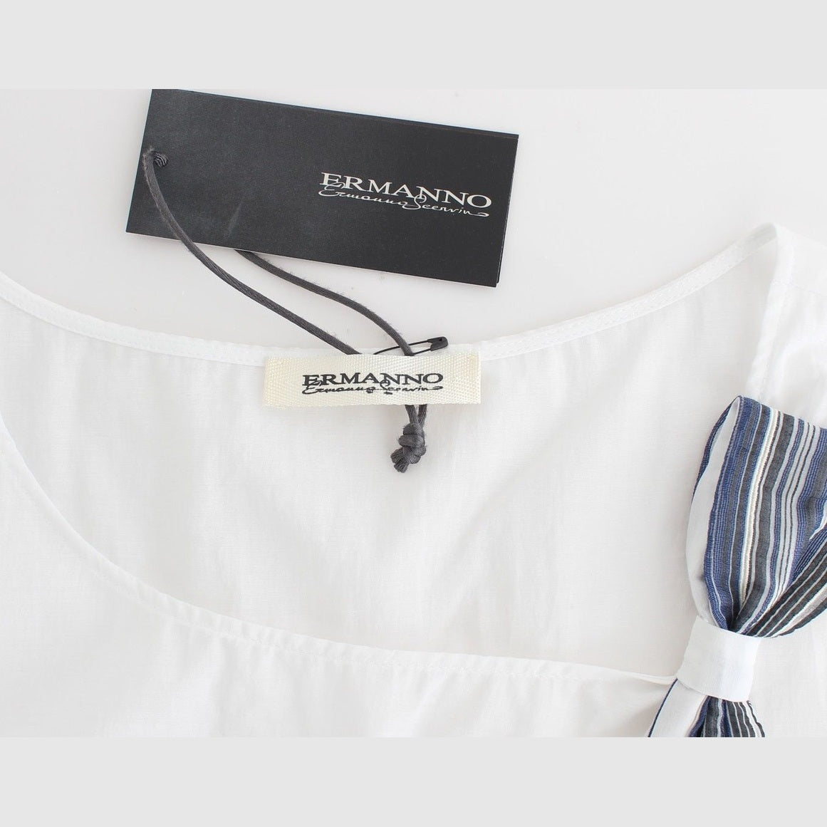 Ermanno Scervino White Blue Top Blouse Tank Shirt Sleeveless Ermanno Scervino