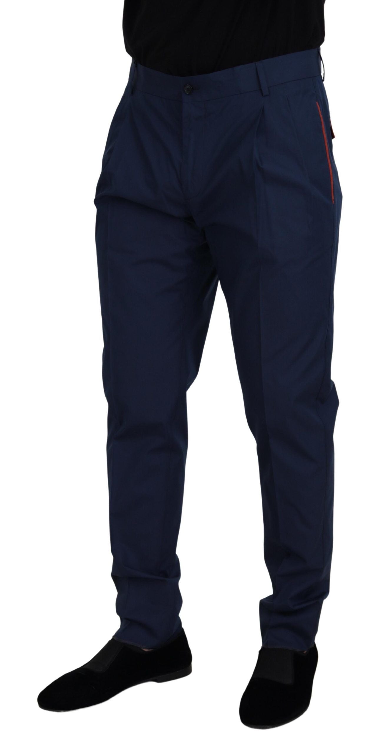 Dolce & Gabbana Blue Cotton Silk Trousers Chinos Pants Dolce & Gabbana