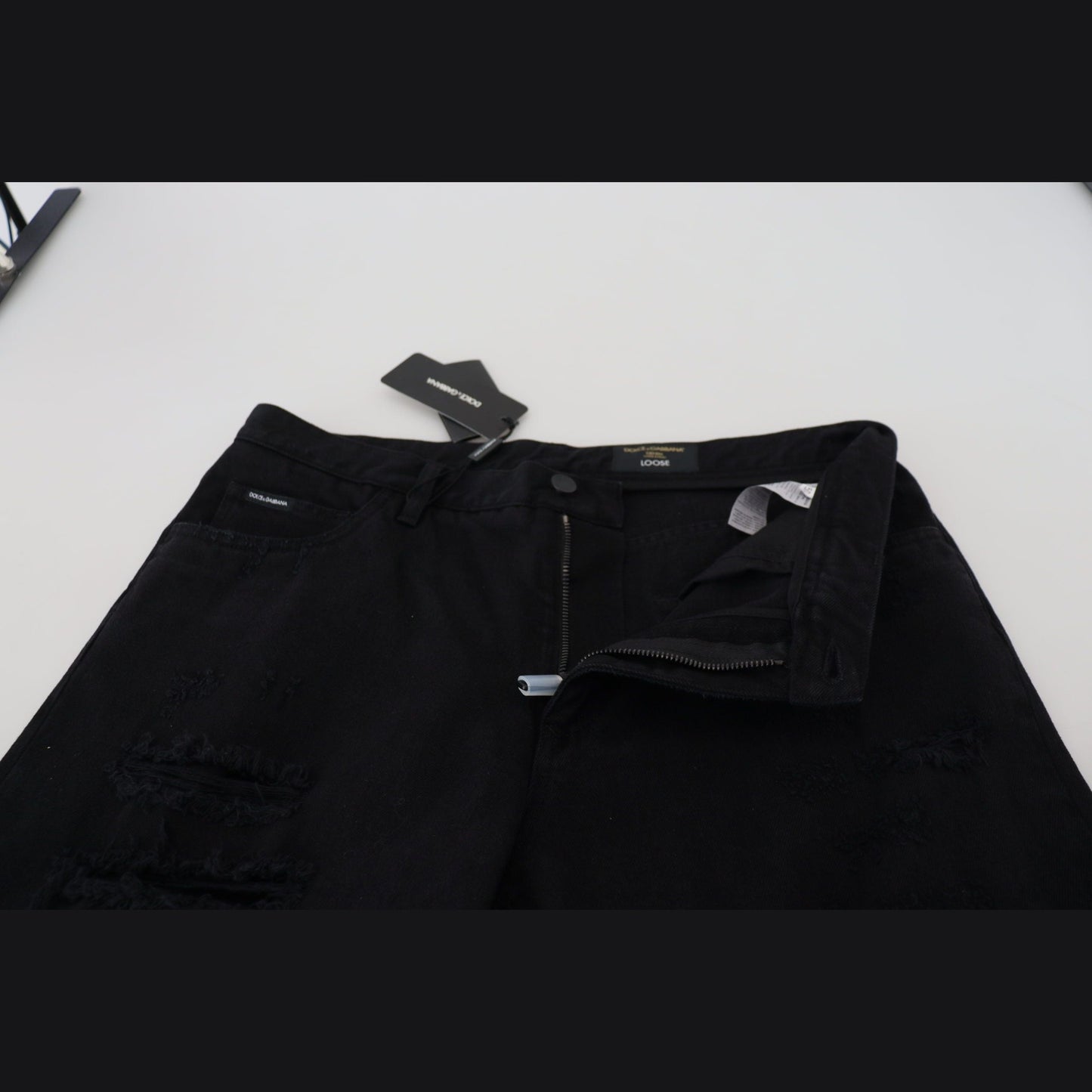 Dolce & Gabbana Black Loose Regular Torn Cotton Jeans