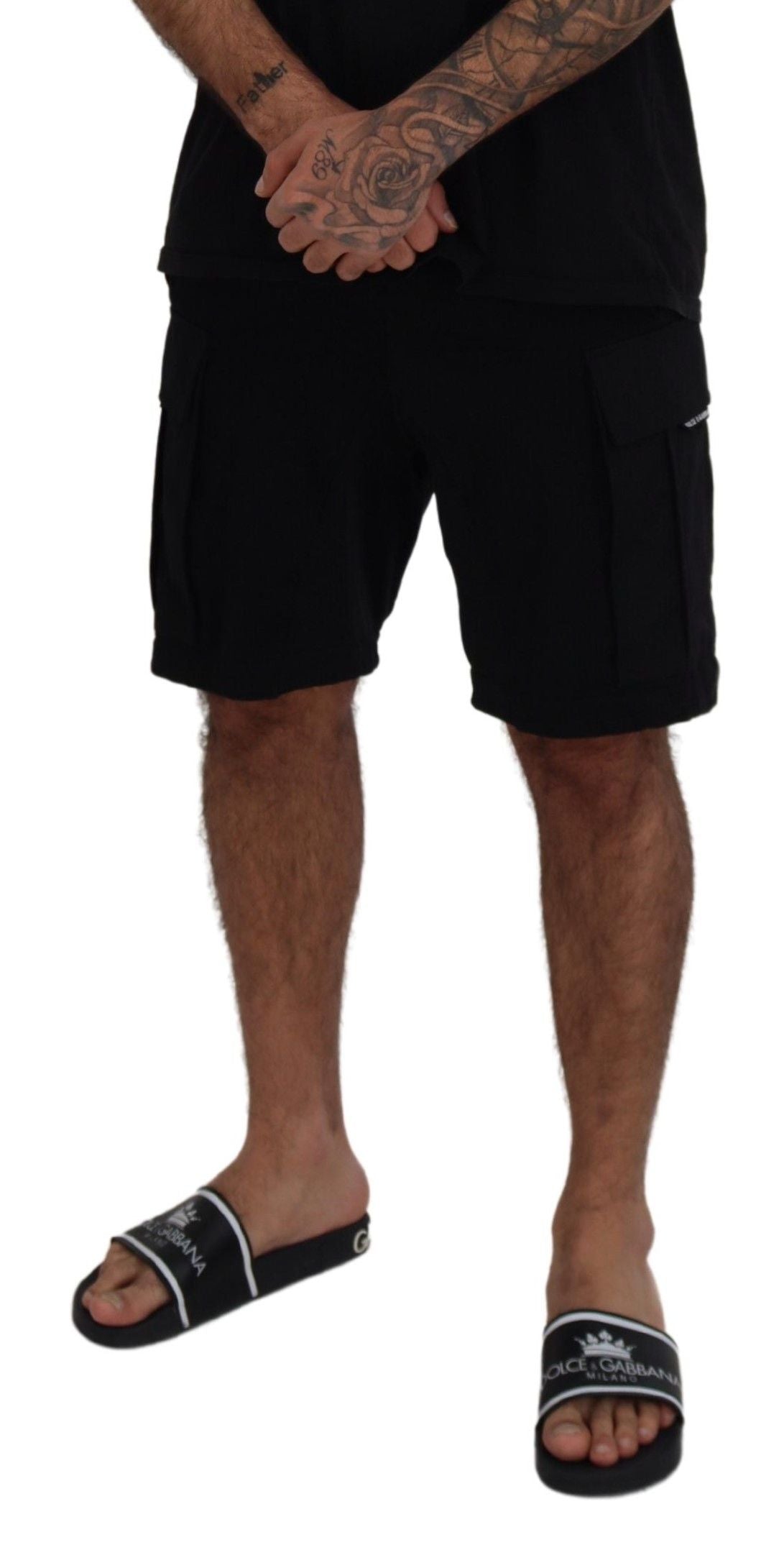 Dolce & Gabbana Black Cotton Bermuda Cargo Shorts Dolce & Gabbana