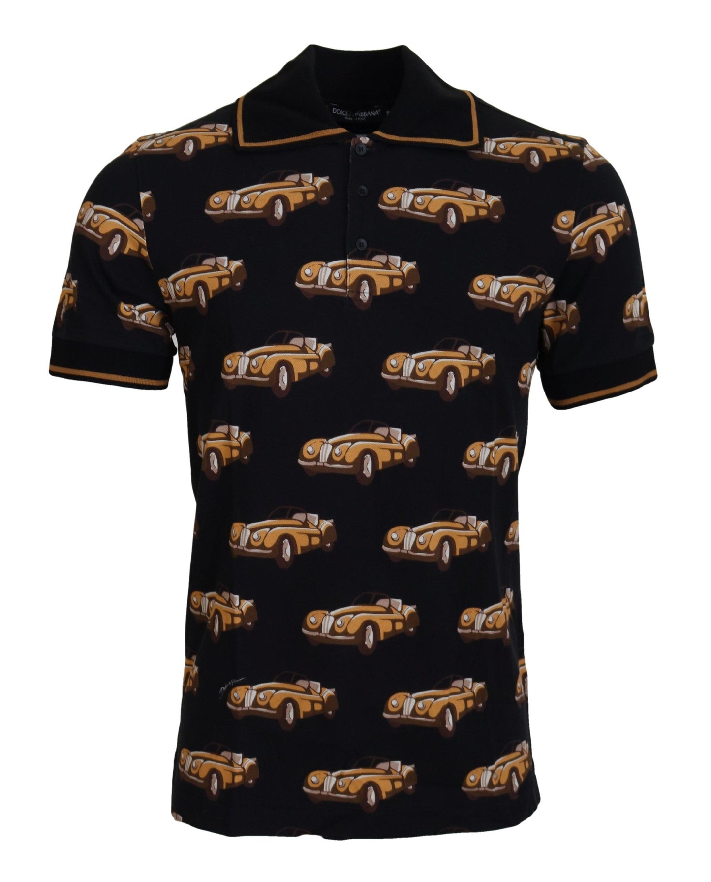 Dolce & Gabbana Black Car Print Short Sleeve Polo T-shirt Dolce & Gabbana