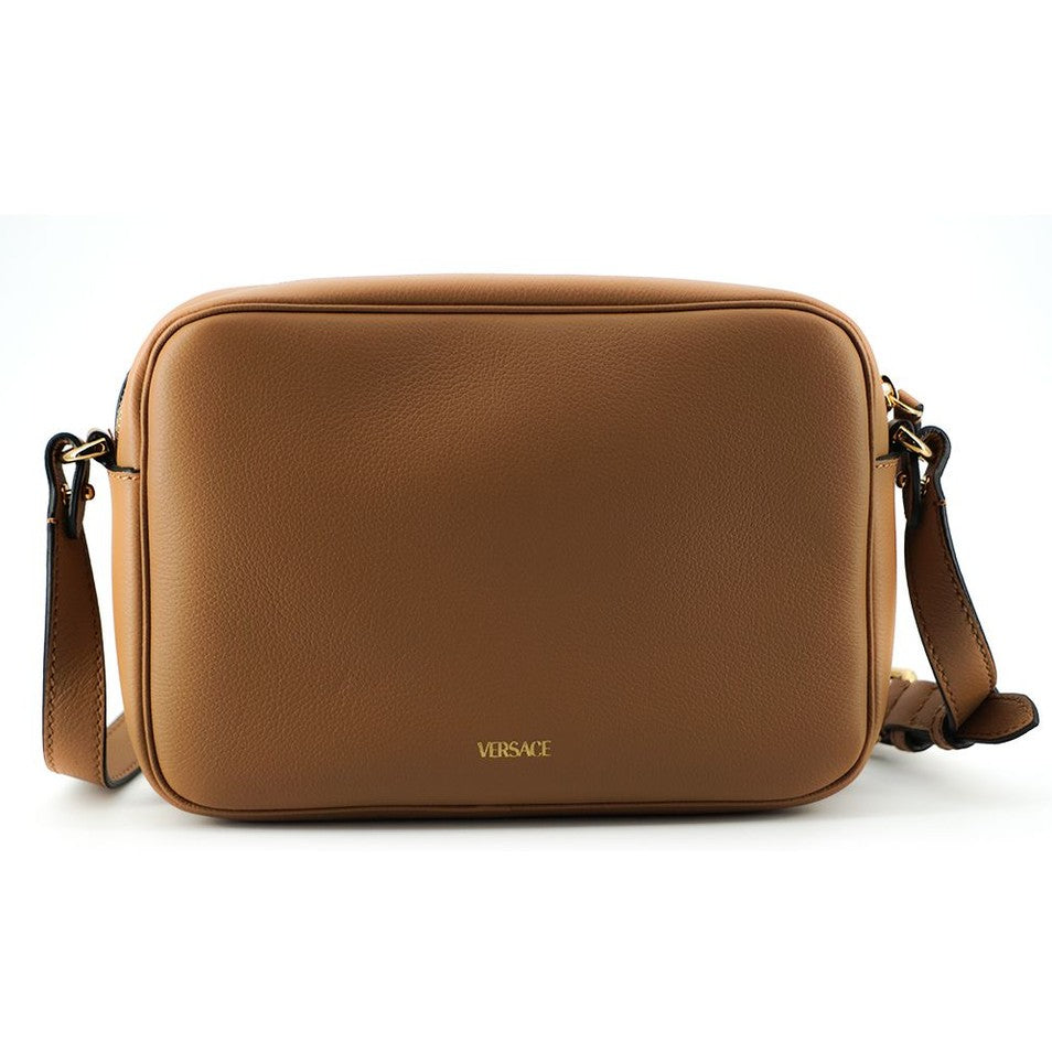 Versace Elegant Brown Leather Camera Case Shoulder Bag Versace