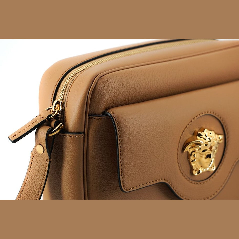 Versace Elegant Brown Leather Camera Case Shoulder Bag Versace