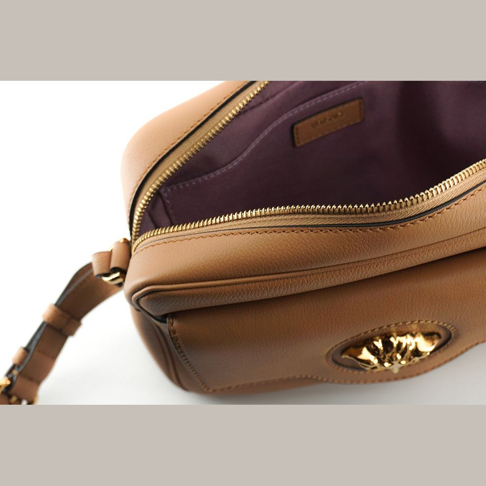Versace Elegant Brown Leather Camera Case Shoulder Bag Versace