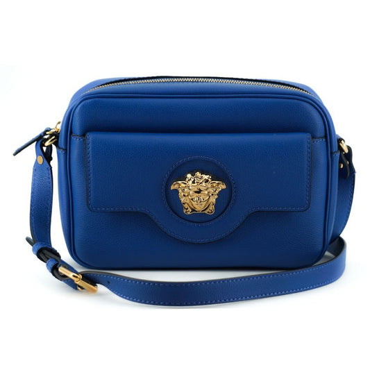 Versace Elegant Blue Calf Leather Camera Case Bag Versace
