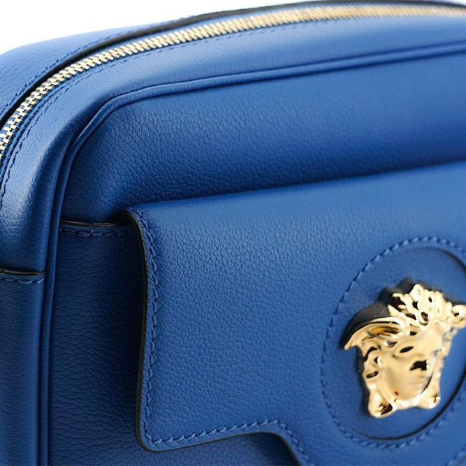 Versace Elegant Blue Calf Leather Camera Case Bag Versace
