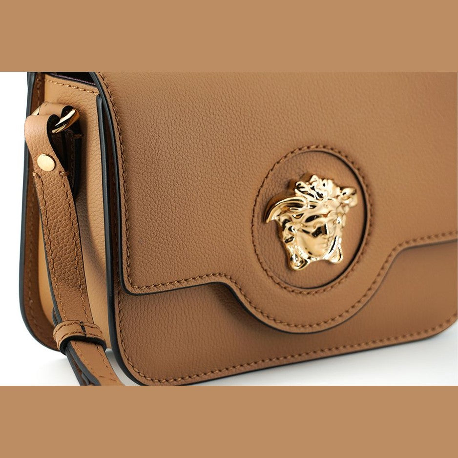 Versace Elegant Calf Leather Shoulder Bag in Brown Versace