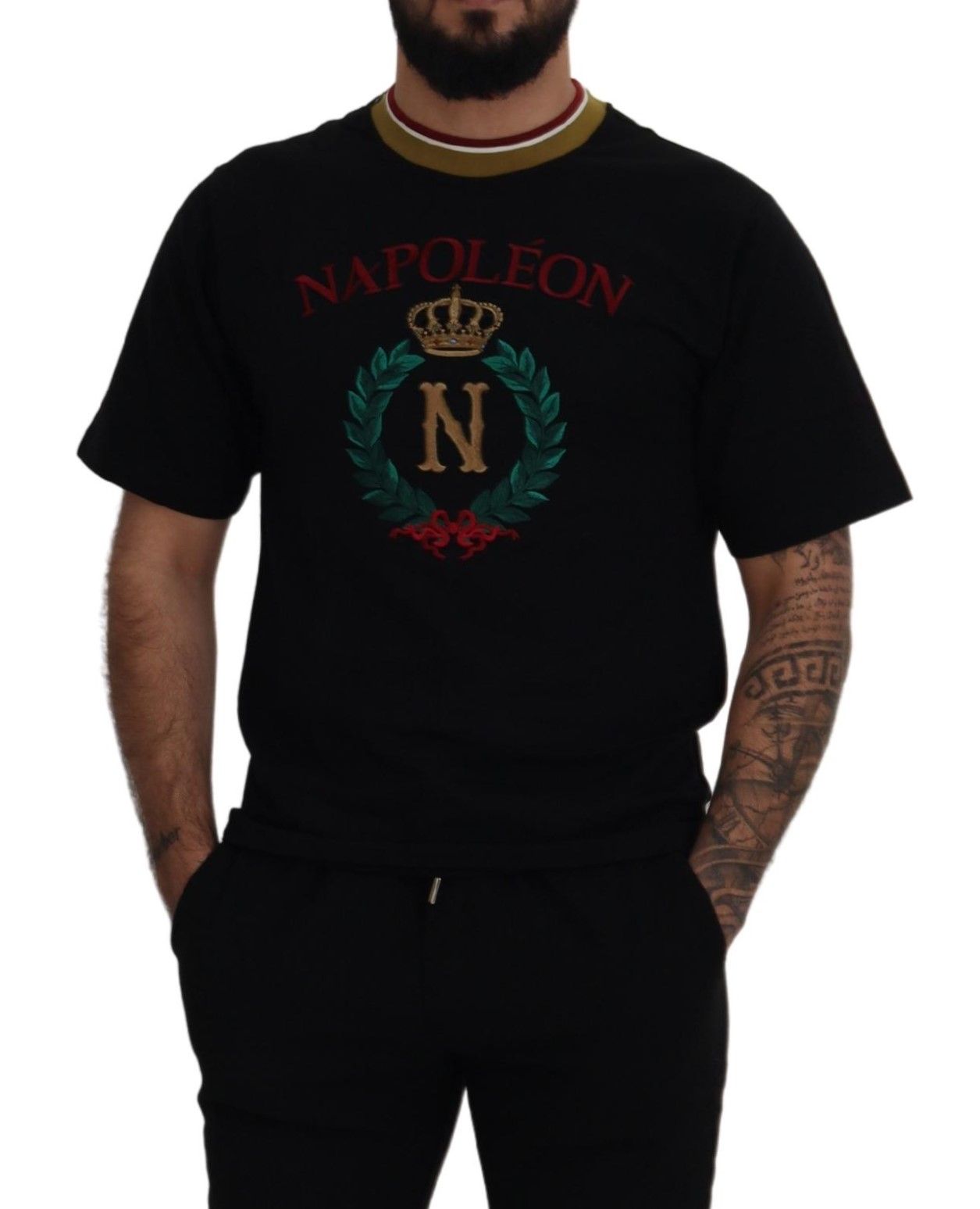 Dolce & Gabbana Black Cotton Embroidered Crewneck T-shirt Dolce & Gabbana