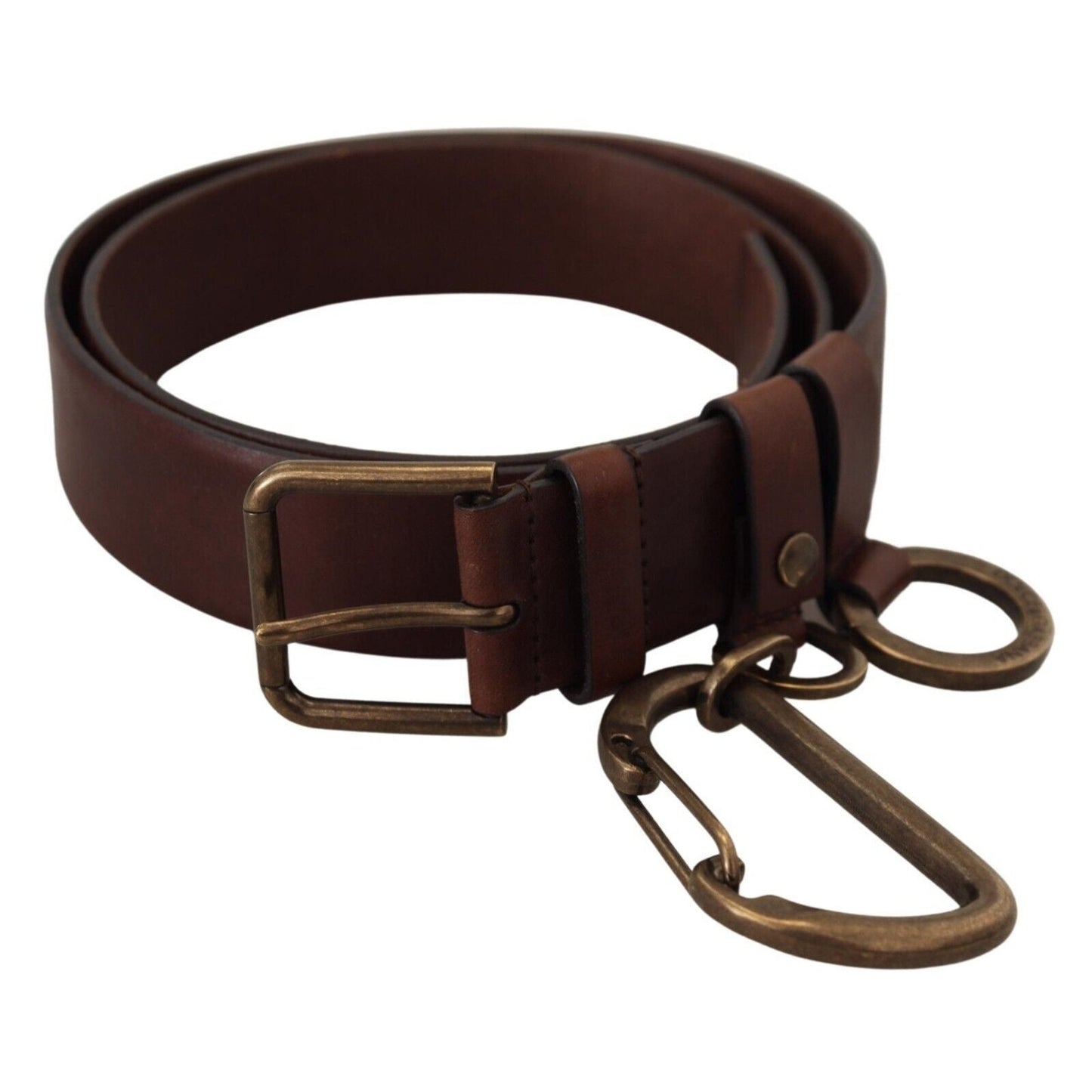 Dolce & Gabbana Brown Leather Gold Metal Buckle Carabiner Belt Dolce & Gabbana